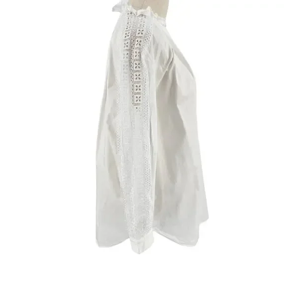 Sandro Womens Ruffled Cotton Poplin Shirt Blouse Top White - Picture 7 of 13